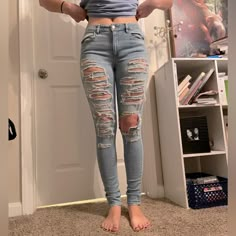 Never Worn Before. X-Long Made For Long Legs! I Am 5’11’’ American Eagle High Waisted Jeans, Light Blue Mid-rise Ripped Bottoms, Jeans American Eagle, Jean Jeggings, High Waisted Jeans, Book Decor, American Eagle Outfitters Jeans, Girls Jeans, Long Legs