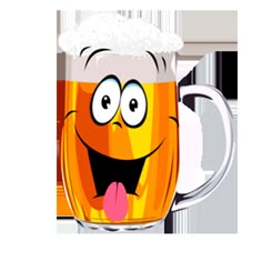 a beer mug with a happy face and tongue sticking out