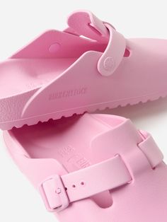 DESCRIPTION:Birkenstock's classic slip-on clog is now made in a waterproof and highly flexible EVA material.FEATURES:Round ToeAdjustable BuckleAnatomically Shaped FootbedLightweight & WaterproofEVA MaterialNarrow Fit Pink Textured Slip-on Slides, Outdoor Pink Slides With Cushioned Footbed, Comfortable Pink Clogs With Cushioned Footbed, Pink Slip-on Slides With Rubber Sole, Comfortable Pink Slip-on Clogs, Spring Waterproof Synthetic Clogs, Pink Clogs For Outdoor Spring Wear, Pink Synthetic Slides With Rubber Sole, Pink Spring Outdoor Clogs