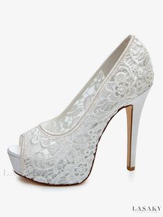 Lasaky - Exquisite White Lace Peep Toe Stiletto Heel Platform Wedding Shoes for Brides Peep Shoes, Platform Bridal Shoes, Platform Wedding Shoes, Peep Toe Wedding Shoes, Fall Toes, Shoes For Brides, Wedding Shoes Platform, Beautiful Fall Wedding, Bridal Pumps