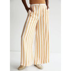 Yellow And White Striped Anthropologie Wide-Leg Pants By Maeve Front And Back Welt Pockets Front Zip Approx. Dimensions: Standard: 13" Rise 28.75" Inseam 15.5" Leg Opening Casual Yellow Cotton Wide Leg Pants, Yellow High Waist Cotton Wide Leg Pants, Relaxed Fit Cotton Wide Leg Pants In Yellow, Relaxed Fit Yellow Cotton Wide Leg Pants, Yellow Relaxed Fit Wide Leg Casual Pants, Casual Yellow Wide Leg Pants With Relaxed Fit, Casual Yellow Relaxed Fit Wide Leg Pants, Casual Yellow Wide-leg Pants, Yellow Relaxed Fit Wide Leg Pants