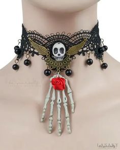 Lasaky - Scary Halloween Costume Accessories Choker Wings Skeleton, Skull Wings, Black Lace Choker, Lace Choker Necklace, Scary Halloween Costume, Cheap Necklaces, Halloween Necklace, Lace Choker, Scary Costumes