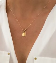 Handmade Jewelry Gift, Personalized Gift, Mothers Day Gift, Toggle Necklace, Initial Necklace, Dainty Necklace, Jewelry Gift for Her - Etsy Minimalist Jewelry With Toggle Clasp As Gift, Minimalist Jewelry With Toggle Clasp For Gift, Dainty Yellow Gold Toggle Necklace Gift, Minimalist Gold Jewelry With Toggle Clasp, Gold Minimalist Jewelry With Toggle Clasp, Elegant Toggle Necklace For Valentine's Day Gift, Everyday Paperclip Chain Jewelry For Valentine's Day, Yellow Gold Pendant Toggle Necklace Gift, Mother's Day Gift Necklace With Paperclip Chain