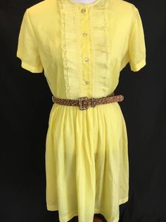 Pretty 50's Lemon Yellow Day Dress 1950s Vintage Summer Dress With Ruffles, 1950s Vintage Ruffled Dress For Summer, 1950s Style Vintage Ruffled Dress For Summer, 1950s Style Ruffled Summer Dress, 1950s Style Summer Dress With Ruffles, 1950s Ruffled Vintage Dress For Spring, Yellow Pleated Dress For Daywear, Yellow Vintage Dress, 1950s Style For Spring, Yellow Vintage Dress 1950s Style For Spring