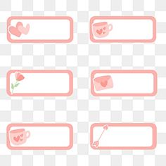 some pink stickers with hearts and flowers on them, including one in the middle