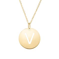 Ross-Simons - Italian 14kt Yellow Gold Cut-Out "V" Single-Initial Circle Pendant Necklace. 16". Show some personality with this chic and minimal pendant necklace that presents a cut-out "V" in block type on a classic circle pendant. Crafted in polished 14kt yellow gold on a cable chain that includes a 2" extender. It's a perfect gift that's simple and versatile enough to fit in with anyone's personal style! Made in Italy. Lobster clasp, 14kt yellow gold cut-out single-initial circle pendant neck V Initial, Initial V, Minimal Pendant, Initial Disc Necklace, Cable Chain Necklace, Minimal Necklace, Circle Pendant Necklace, Disc Pendant, Initial Pendant