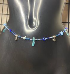 Boho Hippie Blue Evil Eye Beads with Natural Aquamarine Gemstones & Blue Quartz Pillar Rock Crystals Stones Waist Beads Waist Chain Belly Chain  Silver Pendants & Detailing  Body Jewellery  Silver screw clasp Made to fit Waist line / Upper hip line / hip line  Check out more of my waist Beads collection 🤍 https://etsy.me/3JbHvCJ Blue Beaded Necklaces With Stones For Jewelry Making, Blue Beaded Chain Bracelets For Party, Blue Beaded Bracelets With Stones, Blue Gemstone Beads Jewelry For Beach, Bohemian Blue Gemstone Beaded Necklaces, Blue Bohemian Beaded Gemstone Necklace, Bohemian Blue Gemstone Beaded Necklace, Bohemian Blue Gemstone Beads, Blue Beaded Necklaces With Stones For Healing