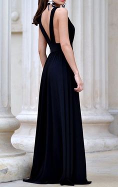 Fitted Maxi Dress With Keyhole Back For Prom, Black Fitted Floor-length Backless Dress, Fitted Floor-length Black Backless Dress, Floor-length Maxi Dress With Back Opening For Prom, Black V-neck Maxi Dress With Back Opening, Fitted Black Backless Dress For Wedding, Stretch Floor-length Bridesmaid Dress, Floor-length Evening Dress With Flattering Silhouette For Prom, Full Length Prom Dress With Back Opening