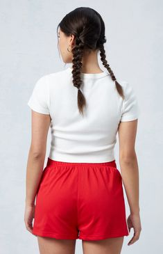 Elevate your court style with PacSun's Standard Basketball Shorts – a perfect fusion of comfort and sporty flair. Crafted with breathable mesh fabric and a relaxed fit and topped off with sporty side stripes, these high-waisted shorts ensure you stay on top of your game while making a statement on and off the basketball court.


	Lined
	12.5" rise
	2" inseam
	High-rise
	Elastic waistband
	Stripes down sides
	Mesh fabric
	Relaxed fit
	100% polyester
	Model is wearing a size small Red Relaxed Fit Activewear For Athleisure, Red Relaxed Fit Athleisure Activewear, Sporty Moisture-wicking Short-sleeved Top, Sporty Short Tops With Moisture-wicking, Sporty Short-sleeved Moisture-wicking Tops, Sporty Tops With Elastic Waistband For Workout, Summer Fitted Activewear With Ribbed Waistband, Casual Sports Top With Short Length, Casual Sports Top Short Length