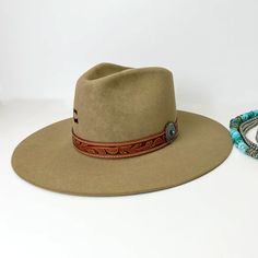 Charlie 1 Horse | Lori Wool Felt Hat with Leather Tooled Band and Silver Concho in Fawn Brown M | Trendy pieces for all shapes and sizes. Charlie 1 Horse Hat, Adventure Hat, Tool Band, Arrow Pendant, Giddy Up Glamour, Felt Material, Felt Hat, Hat Band, Leather Tooling