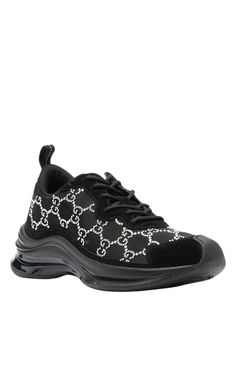 Elevate your sneaker game with these stylish Tela Black GG Crystal Mesh Runner Sneakers from Gucci. Featuring a flat heel, round toe, and lace-up vamp, these sneakers also have a cushioned footbed and rubber outsole for ultimate comfort. The mesh design is accented with crystal embellishments, while the suede and leather trim add a luxurious touch. Don't miss out on the suede panelling for a complete and sleek look.Composition: Mesh 100%, Calf Suede 100%Lining: Fabric 100%, Calf Leather 100%Sole Designer Slip-on Sneakers For Streetwear, Luxury Lace-up Sneakers For Streetwear, Designer Low-top Sneakers With Laces, Luxury Low-top Sneakers With Laces, Designer Synthetic Sneakers For Streetwear, Luxury Custom Low-top Sneakers With Laces, Designer Low-top Sneakers With Boost Midsole, Luxury Low-top Slip-on Sneakers With Branded Insole, High-top Lace-up Sneakers With Medium Fit