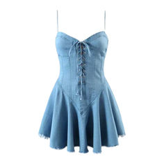 Put the 90s back on the map with our light-wash denim dress from our 2023 Summer Collection! This sleeveless above-the-knee dress features light-wash fabric. spaghetti-straps. raw hem. and drawstrings closure for a look that's equal parts nostalgic and vogue. Let the sun kiss your skin and show off your bold spirit with this timelessly chic piece!Why This Dress is a Summer FantasyExperience the perfect balance of vintage charm and fashion vibrancy with this iconic denim dress. Its enduring spagh Spring Cotton Mini Suspender Dress, Spring Cotton Suspender Dress In Mini Length, Cotton Suspender Dress, Mini Length For Spring, Spring Mini Cotton Suspender Dress, Light Wash Denim Mini Dress, Casual Mini Suspender Dress For Spring, Casual Mini Length Suspender Dress For Spring, Light Wash Knee-length Denim Mini Dress, Casual Fitted Suspender Dress For Spring