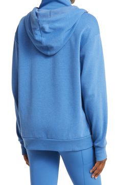 Take your workout look to the next level in a sporty hooded sweatshirt featuring thumbhole cuffs and a split kangaroo pocket for carrying your essentials. Drawcord-toggle hood   Long sleeves with thumbhole cuffs   Reflective details enhance visibility in low light or at night   OEKO-TEX®–certified materials free of harmful substances   61% organic cotton, 39% recycled polyester   Machine wash, line dry   Imported Blue Long Sleeve Activewear With Drawstring Hood, Blue Long Sleeve Sweatshirt With Double-lined Hood, Blue Double-lined Hooded Sweatshirt For Sports, Blue Moisture-wicking Long Sleeve Hoodie, Blue Moisture-wicking Hooded Hoodie, Low Light, Zip Hoodie, Kangaroo Pocket, Hooded Sweatshirt