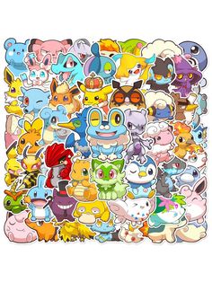 an image of many different pokemon stickers on a white background with the same character