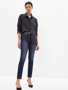 High Rise True Skinny Jeans | Gap Gap Bottoms With Five Pockets For Fall, Gap Relaxed Fit Jeans For Workwear, Gap High Waist Jeans For Fall, Gap High Rise Pants For Fall, Gap Mid-rise Pants For Fall, Gap Pants With Pockets For Fall, Chic Tight Straight Leg Jeans, Chic High Rise Gap Bottoms, Tight Jeans For Fall