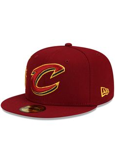 This Cleveland Cavaliers Maroon Fitted Hat features a front embroidered team logo on a structured crown with flat visor and fitted sizing. You'll be ready to show your Cavaliers pride with this Cap! Go Cavaliers!! Front embroidered team logo, Fashion alternate colorway, Side New Era logo, Fitted 59FIFTY sizing, Polyester material, Wipe clean with cloth or cleaning kit, 4 Sporty Flat Crown Hats For Sports, Fitted Flat Crown Hat For Baseball Season, Flat Crown Fitted Hat For Baseball Season, Casual Fitted Hat With Flat Crown For Fans, Team-colored Fitted Hat For Baseball Season, Team-colored Fitted Hat For Baseball Season Sports Events, Sports Fan Fitted Hat With Flat Brim, Flat Crown Baseball Cap With Embroidered Logo, Team-colored Snapback Fitted Hat For Sports Events