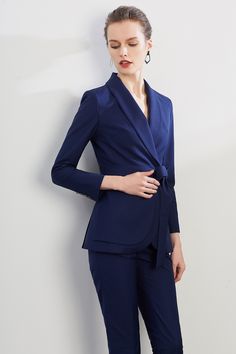 Navy Blue Belted Business Blazer, Pant and Pantsuits SetPeak lapels; front button blazer V-Neck, Long sleeves Structured shoulders. Chest welt pockets. 90% Polyester, 10% Spandex Hip flap pockets Plaid suit Polyester lining Imported Item No.: C1114 Navy Blue Office Pants Outfit, Professional Blue Suits For Career, Professional Blue Career Suits, Blue Single-button Blazer For Work, Blue Single Button Blazer For Workwear, Blue Office Lady Blazer For Work, Blue Suit Collar Blazer For Office, Notched Blue Blazer For Work, Business Casual Blue Suits For Office