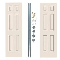 Take on a DIY interior closet project with all the pieces you need with the 48 inch Bypass Door Kit. The track kit contains 1-sliding door track, 2-hanger #1, 2-hanger #2, 1-floor guide, 2-brass plated finger pull, necessary fasteners. The door slab comes pre-primed and ready to paint so you can match the existing decor of your living space. National Hardware 48in Bypass Door Kit Closet Door Track, Sliding Door Track, Sliding Closet Doors, Finger Pull, Door Kits, Diy Interior, Decorative Hardware, Home Hardware