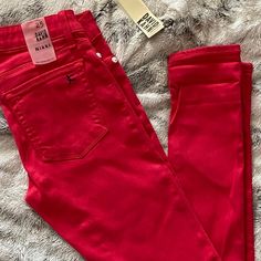 David Kahn Nikki Skinny Stretch Ankle Denim Jeans Pink Denim Size 25 0-2 Nwt White Button & Rivets Detailing 28"Inseam 26"Cuffed Pink Grapefruit (Med Watermelon/Pink) Petal Pants, David Kahn Jeans, Flair Jeans, Tapered Leg Jeans, Pink Denim, Acid Wash Jeans, Pink Grapefruit, Dark Wash Denim, Dark Wash Jeans