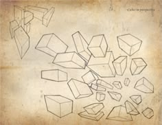 an old paper with various shapes and sizes on the bottom, including cubes and rectangles