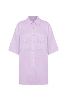 Limited Edition Oversized shirt featuring a front shell button placket, two chest pockets, curved hemline and short sleeves. Avatar and model are 175 cm and wear one size. Color: Lilac Composition: 100% Viscose. Micro jacquard High Quality Dress, Boyfriend Shirt, Kimono Dress, Lovely Dresses, Buy Dress, Oversized Shirt, Stunning Dresses, Fashion Advice, Pink Dress