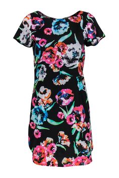 Current Boutique-Yumi Kim - Black Floral Fitted Boat Neck Dress Sz S Elegant Black Printed Floral Dress, Elegant Floral Printed Dress With Short Sleeves, Elegant Short Sleeve Printed Floral Dress, Elegant Multicolor Floral Printed Dress, Elegant Multicolor Printed Floral Dress, Fitted Printed Dress For Work, Fitted Printed Dresses For Workwear, Elegant Multicolor Floral Dress With Short Sleeves, Chic Fitted Floral Dress For Work