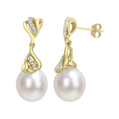 Adorned with luminous South Sea cultured pearls and sparkling diamonds, these Stella Grace 14k gold drop earrings are an eye-catching accessory you'll love. Adorned with luminous South Sea cultured pearls and sparkling diamonds, these Stella Grace 14k gold drop earrings are an eye-catching accessory you'll love. Nickel free Metal: 14k gold Backings: post Packaging: boxed Finish: polished Length: 11.2 mmDIAMOND DETAILS Total weight: 1/8 ct. Color grade: G-I Clarity: 12-13 Shape: round Setting: pr Akoya Pearl Diamond Earrings With Diamond Accents For Evening, Formal Akoya Pearl Diamond Earrings With Diamond Accents, Formal Akoya Pearl Diamond Earrings With Accents, Formal Akoya Pearl Diamond Earrings, Yellow Gold Pearl Earrings With Diamond Accents, Formal Fine Jewelry Pearl Earrings With Diamond Accents, Formal Pearl Earrings With Diamond Accents, Formal Yellow Gold Diamond Earrings With Pearl Drop, Diamond Accented Pearl Drop Earrings For Anniversary