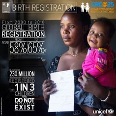 a woman holding a child in her arms with the words birth registration written on it