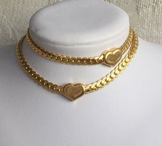 Gold heart Choker Wide Gold Choker chunky gold statement | Etsy Flat Gold Necklace, Thick Gold Necklace, Gold Heart Choker, Big Heart Necklace, Letters Necklace, Chunky Gold Necklaces, Trendy Chokers, Chunky Choker, Chunky Gold Chain