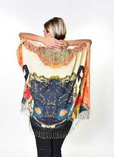 "Lady in Peridome" Kimono Hippie Multicolor Wrap Kimono, Hippie Style Multicolor Wrap Kimono, Multicolor Hippie Kimono With Kimono Sleeves, Hippie Multicolor Kimono With Kimono Sleeves, Multicolor Wrap Kaftan For Festival, Multicolor Wrap Kimono For Festivals, Hippie Multicolor Open Front Kimono, One Size Multicolor Kimono For Festivals, Multicolor Open Front Free Size Kimono