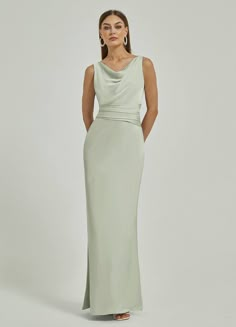 Sage Green Satin Backless Sheath bridesmaid dresses NZ Bridal EB30521 Ruth a Non Silk Bridesmaid Dresses, Cowl Bridesmaid Dress, Light Green Silk Bridesmaid Dresses, Cowl Back Satin Dress, Spring Green Bridesmaid Dresses, Light Green Dress Formal, Pale Green Bridesmaid Dresses, Pastel Green Bridesmaid Dress, Bridesmaid Dresses Cowl Neck