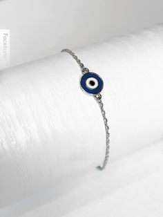 Silver Dark Blue Zirconia Evil Eye Chain Bracelet. 925 Sterling Silver. Good Luck and Protection Jewelry. Elegant Blue Sterling Silver Chain Bracelet, Blue Evil Eye Bracelet With Adjustable Chain, Nickel-free Blue Sterling Silver Bracelet As A Gift, Silver Chain Bracelets As Gift, Round Silver Chain Bracelets As Gifts, Tarnish Resistant Silver Chain Bracelet In Sterling Silver, Tarnish Resistant Sterling Silver Round Bracelet, Minimalist Blue Bracelet Jewelry, Tarnish-resistant Sterling Silver Round Bracelet