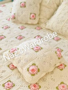 Made by NazWardrobe  Materials: Cotton Nice Crochet Afghan king size Bedspread set with 2 pillowcases+2 cushion cover  It is handmade bedspread set includes bedspread(102"X102") with 2 pillowcases(18"X29")+2 cushion covers (16"X16") *sizes are approximately  *This is the perfect gift for yourself or loved ones.. - This beatiful bedspread set will be an extraordinary gift for new home visits. - Also Perfect gift for newly married couple as a wedding gift... - Of course it will be cristmas. Wedding and Birthday gift for All Year.. *All of my products made in a smoke free and pet free home.. *Can be Dry clean and Washable with machine 30 degree.. *If you have some questions or looking for another size, feel free to write me and I'll do it for you. !! Delivery time may vary according to size, Crochet Bedspread Pattern Bed Spreads, Crochet Wedding Blanket, Floral Crochet Blanket, Granny Square Crochet Afghan, Rose Granny Square, King Size Bedspread, Crochet Afghan Blanket, Blanket Knitted, Gift For New Home