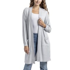 Experience the enchanting embrace of ultimate coziness! Our CuddleBlend Collection now features an even more luxurious addition: a long, comfortable duster-length cardigan. Crafted to be the ideal extra layer, this open-front sweater is destined to become a go-to favorite accessory. Size: M.  Color: Gray.  Gender: female.  Age Group: adult. Cozy Open Front Cardigan For Loungewear, Comfy Soft Knit Long Sleeve Outerwear, Super Soft Fall Outerwear For Loungewear, Super Soft Long Sleeve Loungewear Outerwear, Comfy Super Soft Long Sleeve Outerwear, Comfy Long Sleeve Super Soft Outerwear, Knit Long Sleeve Cardigan For Loungewear, Cozy Long Sleeve Cardigan With Relaxed Fit, Cozy Long Sleeve Relaxed Fit Cardigan