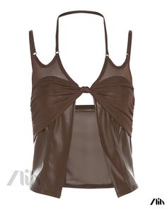 Zlily - Solid Color Slim Fit Fashion Camisole with Sexy Backless Design Brown Stretch Camisole For Summer, V Neck Crop Top, Bodysuits And Jeans, Long Halter Dress, Sheer Mesh Dress, Halter Swimwear, Leather Patchwork, Square Neck Top, Fit Fashion