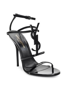 Strappy leather stilettos with signature YSL finish Self-covered stiletto heel, 4'' (110mm) Leather lining Adjustable ankle strap Open toe Leather lining and sole Made in Italy Dr Shoes, Ysl Heels, Yves Saint Laurent Shoes, Ysl Shoes, Stiletto Sandals, Letter Logo, Strappy Heels, Womens High Heels, High Heel Sandals