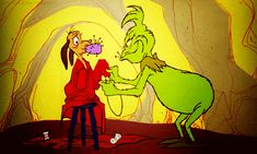 an image of a cartoon scene with a man and a monster talking to each other