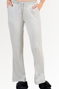 A cozy fit, non-binding waistband with a matching drawstring and side pockets will make our Faceplant Bamboo soft lounge pants your new “ole reliable.” Wear them to bed or to a casual dinner. A favorite for cozying at home, but classy enough to show them off. True to size with a 28.5” (small) to 29” (XL) inseam. A cozy fit satin waistband with non-binding elastic, matching drawstring and side pockets in a cozy cut long pant. Wear them to bed or to a casual dinner. A favorite for cozying at home, but cute enough to show them off. Long pants pair perfectly with our tank in the summer or with our long sleeve Tee for cozy “indoor winter survival” gear. Petite customers? Check out our Faceplant Bamboo Capri Pants. Comfortable Solid Color Lounge Pants, Comfortable Pants For Lounging, Comfortable Solid Color Pants For Lounging, Relaxed Long Bottoms For Leisure, Comfortable Pants With Comfort Waistband For Leisure, Relaxed Long Pants For Leisure, Comfortable Drawstring Pants For Relaxation, Athleisure Bottoms With Drawstring For Relaxation, Versatile Straight Sweatpants For Lounging