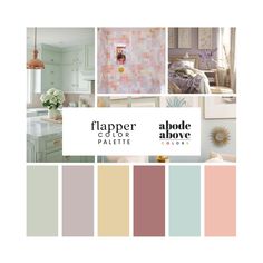 a collage of different colors in a bedroom and kitchen with the words flapper color above it