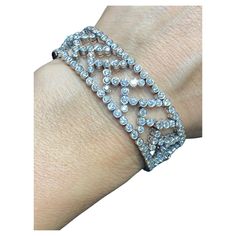 This stunning 1990s Tiffany & Co platinum and diamond bracelet is made up of approximately 14 carats F colour VVS2 diamonds. It has a matching choker necklace which is listed separately on 1stDibs. Tiffany Diamond, Aquamarine Necklace, White Diamond Ring, Platinum Engagement Rings, Tiffany And Co, Engagement Ring Styles, Diamond Design, Diamond Bracelets, Tiffany & Co.