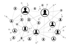 the social network is connected with people's avatars and their heads in circles