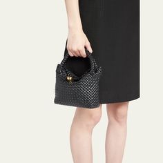 Bottega Veneta "Tosca" top handle bag in  intreccio leather  Top handles Crossbody strap Can be worn as a top handle or crossbody bag  Fold-over flap top with toggle closure  Approx. 6.5"H x 7.9"W x 2.8"D Made in Italy Elegant Handheld Shoulder Bag With Intrecciato Weave, Woven Leather Top Handle Bag For Office, Evening Shoulder Bag With Double Handle In Woven Leather, Evening Shoulder Bag With Double Handle And Woven Leather, Chic Bucket Bag With Woven Leather And Round Handle, Chic Shoulder Bag With Woven Leather And Round Handle, Chic Woven Leather Bucket Bag With Round Handle, Leather Satchel With Intrecciato Weave For Evening, Luxury Evening Satchel With Woven Leather