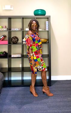 "Check out our unique Ankara shirt dress in a multi print. A fun patchwork of various African prints with each patch serving as a piece of cultural influence. This African dress is stylish, classy, and made from African wax print cut to flatter your curves. Style is loosely cut for wiggle room. Our elegant Kay dress will be specially crafted for you upon ordering. We appreciate including your bust, waist, and hip measurements at checkout otherwise, we will use the measurements listed with the si Casual Multicolor Maxi Dress With Floral Patchwork, Casual Multicolor Patchwork Maxi Dress, Colorful Long Sleeve Patchwork Dress, Colorful Patchwork Long Sleeve Dress, Yellow Patchwork Dress For The Beach, Yellow Patchwork Dress For Beach, Short Sleeve Patchwork Mini Dress For Beach, Yellow Patchwork Beach Dress, Multicolor Knee-length Dress With Vibrant Print