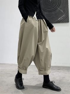 Harem Pants Loose Elasticity High-Waisted Pleated Solid Color Split-Joint Pants Trousers Loose Trousers, Pants Loose, Trousers Pants, Boho Stil, Trendy Fashion Women, Trouser Pants, Black Coffee, Waist Length, Pants Trousers