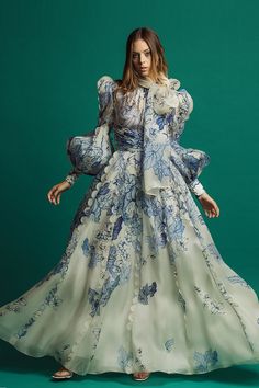 Floral motif printed organza dress - HerTrove Printed Organza Dress, Isabel Sanchis, Silk Organza Dress, Masquerade Ball Gown, Different Types Of Dresses, Exclusive Gowns, Printed Organza, Greek Goddess Costume, Prom Ball Gown