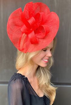 $61 USD theheadwearboutique.com-Tia Large Bright Red Derby Fascinator, Kentucky Derby Hat Red, Spring Racing Fashion 2019, Royal Wedding Fascinator – The Headwear Boutique Red Top Hat For Spring Church Events, Red Top Hat For Spring Church, Red Top Hat For Summer Church, Red Short Brim Top Hat For Spring, Adjustable Brimmed Red Fascinator, Red Summer Fascinator With Short Brim, Adjustable Red Fascinator With Short Brim, Red Adjustable Brimmed Fascinator, Red Adjustable Fascinator With Curved Brim