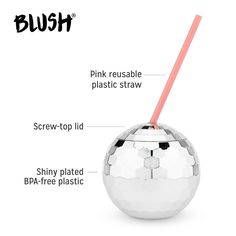 the contents of a silver ball with a pink straw in it and instructions on how to use it