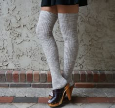 On Sale!  Was $20.50, now $14.50!!  Get cozy in our luxurious thigh-high socks! Oatmeal-style Heather Brown and Heather Gray boot socks are just-right for lounging by the fire or keeping bare legs covered in the transition from fall to winter. So cute layered under boots or worn alone! One size fits most. Care Instructions: Treat me gently! Wash in cold water on gentle cycle and lay flat to dry or delicate dryer cycle. Grey Thigh High Boots, Socks With Lace, Lace Boot Socks, Socks Thigh High, Cable Knit Socks, Frilly Socks, Heather Brown, Leg Warmer, Custom Socks