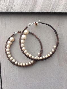 Hoop Earrings / Extra Large Hoops /Copper / Pearl Earrings / Large Hoops / Rustic Jewelry / Danielle Earring Pearl, Earring Fashion, Copper Pearl, Syracuse Ny, Earring Handmade, Earrings Antique, Handmade Earring, Rustic Jewelry, Pearl Cream