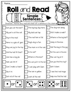 the roll and read worksheet for students to practice their reading skills with dices